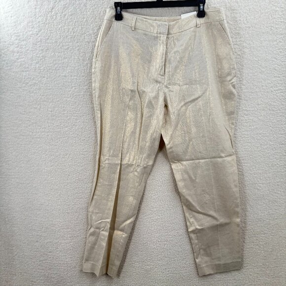 Women's Anne Klein Ankle Chalk Gold Linen Blend Pants Trousers Size 8 NWT - Picture 1 of 12